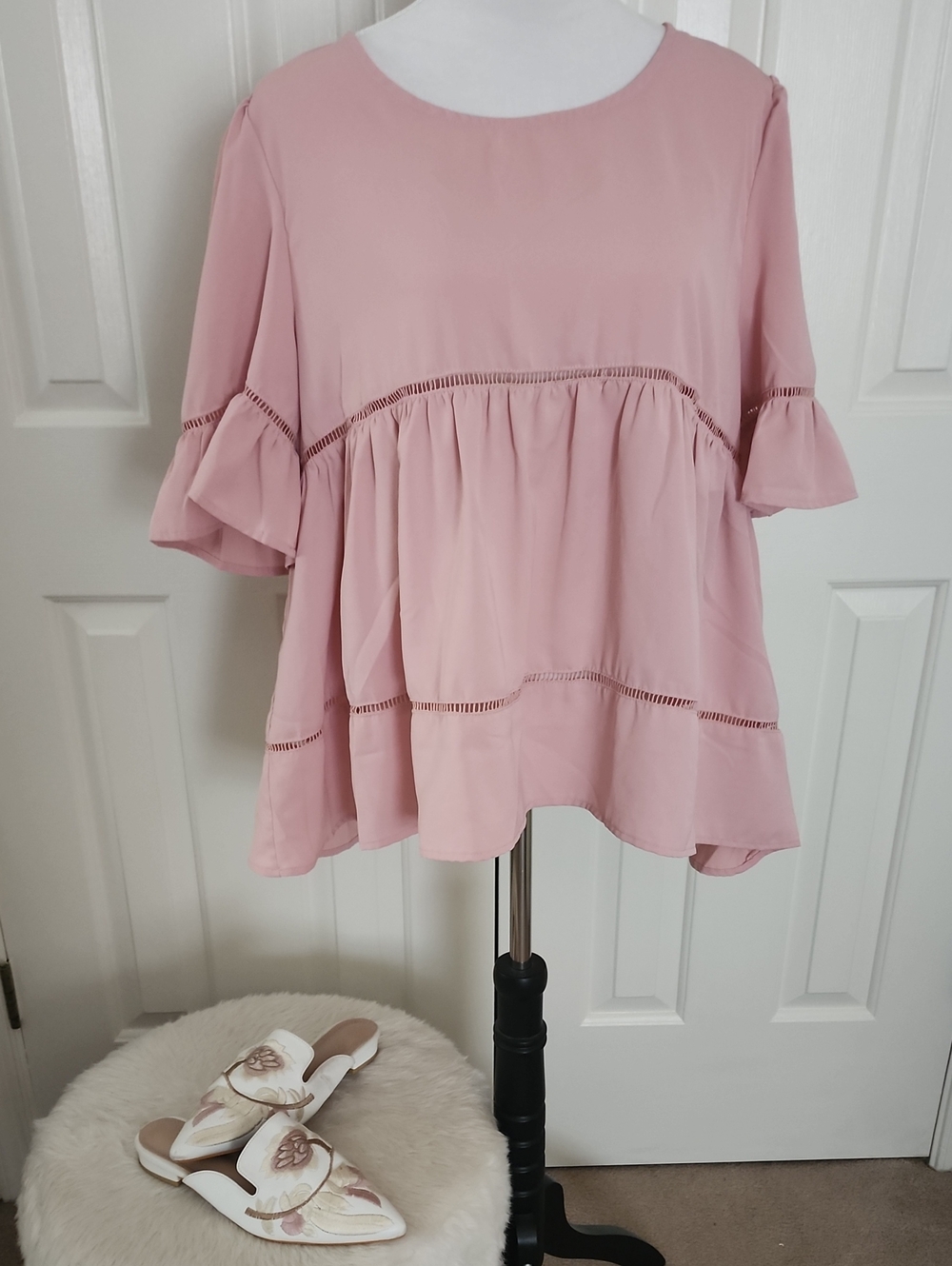 Women's Pink Ruffle Tiered Blouse